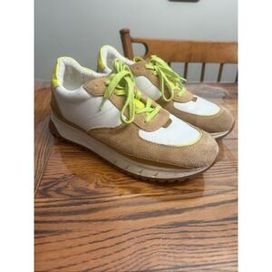Madewell Tan White Yellow Leather and Suede Kickoff Trainer Sneakers Size 9